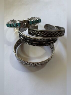 Shyanne Silver Cuff Bracelet Set with Turquoise Accents